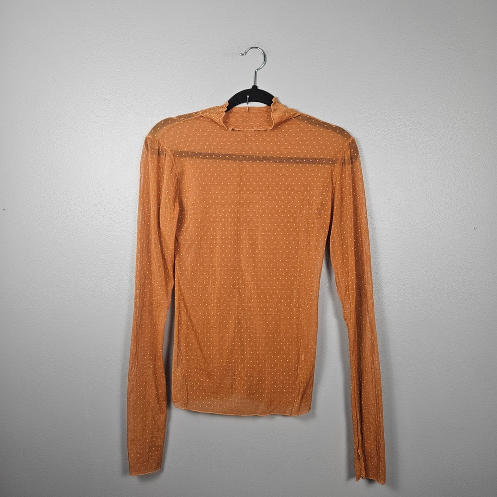 Free People Intimately Womens Small Sheer Mesh Mock Neck Thumbhole Top Rust